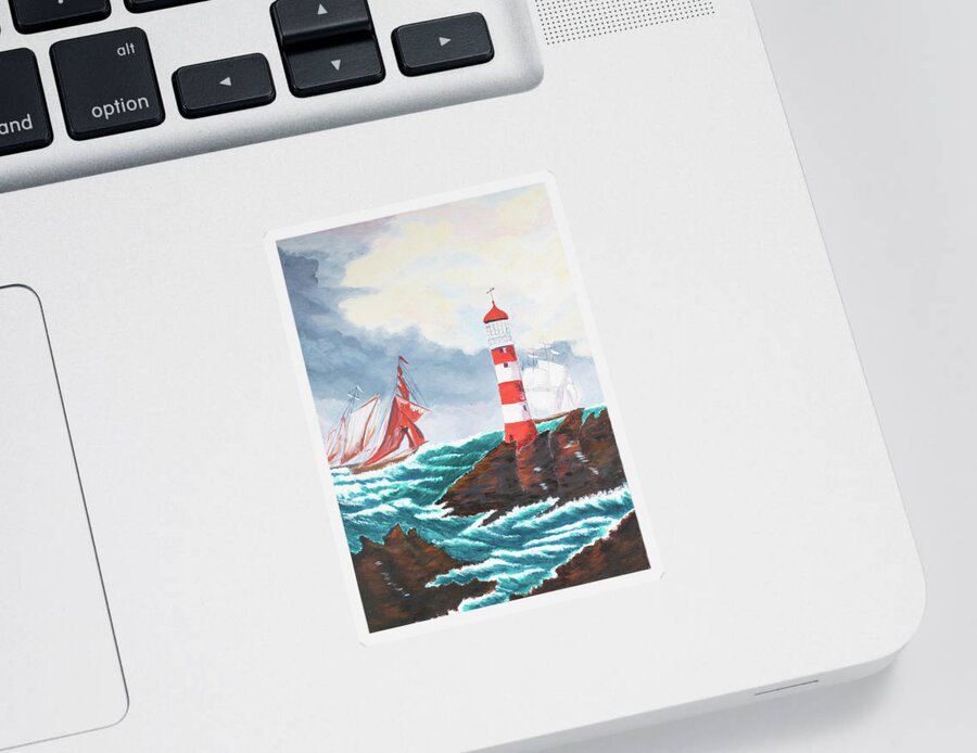 Balener Sticker featuring the painting Sailing Past the Lighthouse by Laura Richards