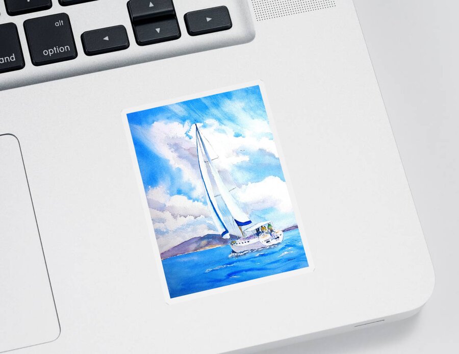 Sailboat Sticker featuring the painting Sailing the Islands by Carlin Blahnik CarlinArtWatercolor