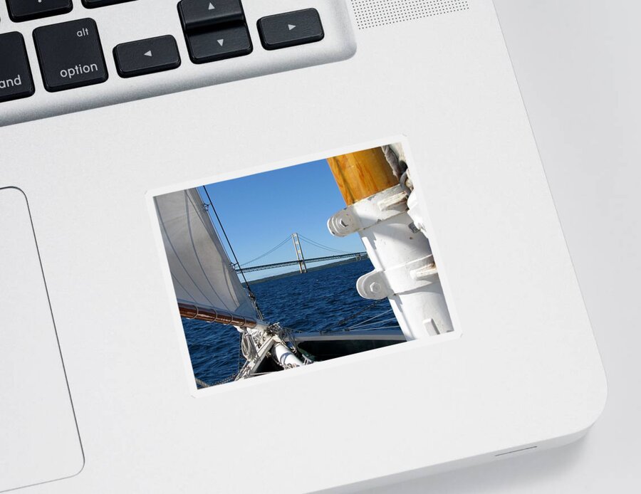 Sailing Sticker featuring the photograph Sailing to the Mackinac Bridge by Keith Stokes
