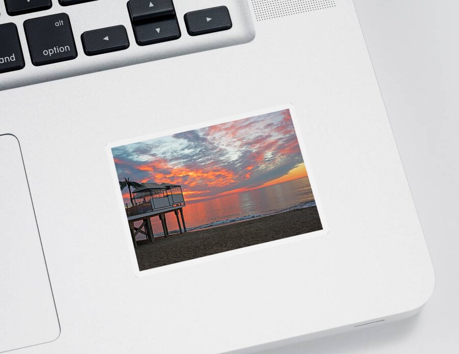 Salisbury Sticker featuring the photograph Sailsbury Beach at Sunrise Salisbury MA Pier Clouds by Toby McGuire