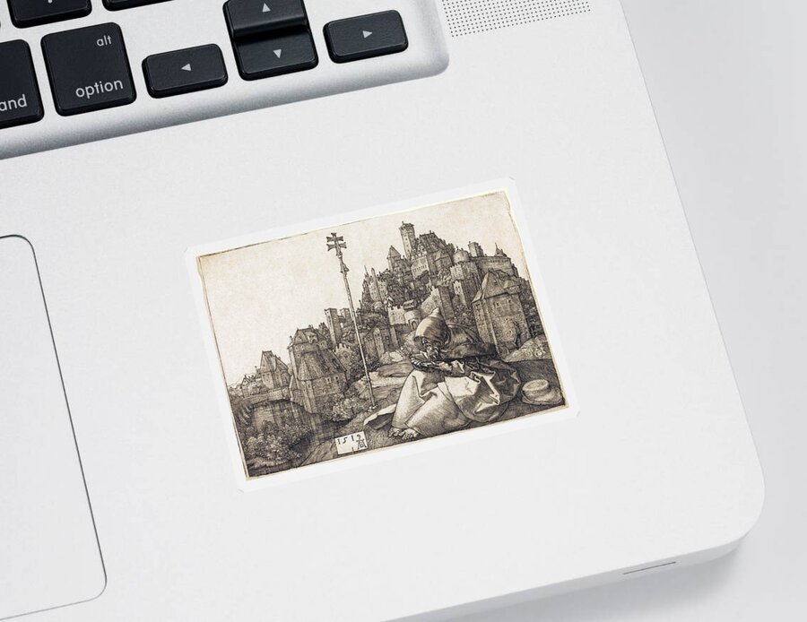 Albrecht Durer Sticker featuring the drawing Saint Anthony Reading by Albrecht Durer