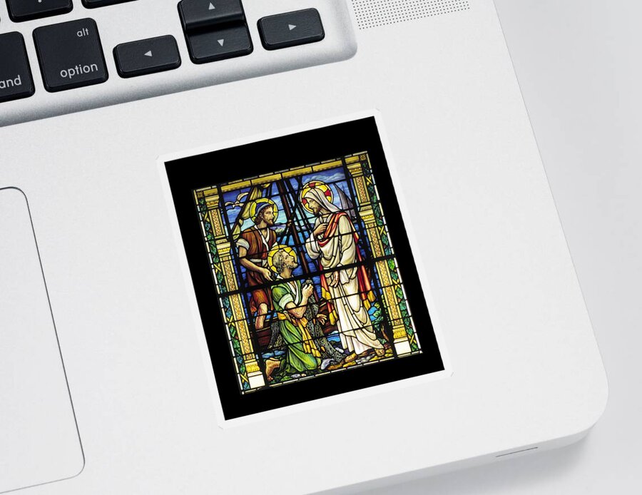 Stained Glass Window Sticker featuring the photograph Saints Peter and Andrew with Christ by Sally Weigand