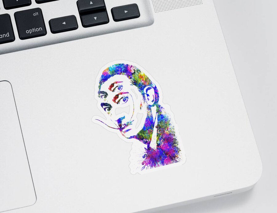 Salvador Dali Portrait Sticker featuring the painting Salvador Dali Watercolor digital portrait optic illusion 2 by Georgeta Blanaru