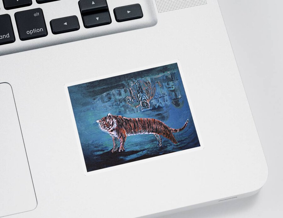 Tiger Sticker featuring the painting Salvato dalle acque by Enrico Garff