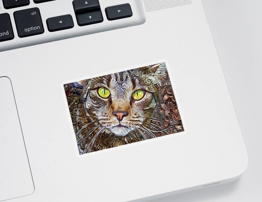 Tabby Cat Sticker featuring the digital art Sam the Tabby Cat by Peggy Collins
