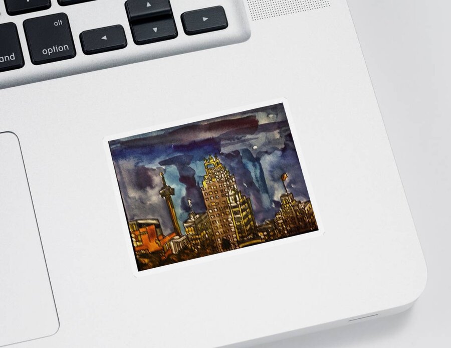 Aceo Sticker featuring the painting San Antonio at Night #2 by Angela Weddle
