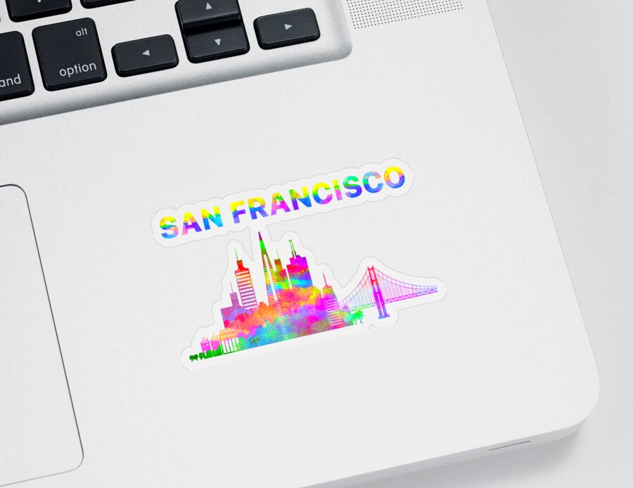 San Francisco Skyline Watercolor Sticker featuring the digital art San Francisco Skyline Watercolor by David Millenheft