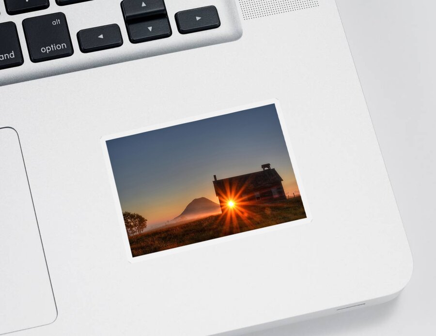 Sunrise Sticker featuring the photograph Schoolhouse Sunburst by Fiskr Larsen