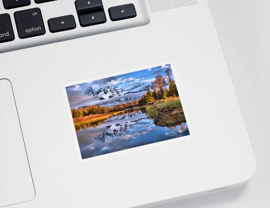 Teton Sticker featuring the photograph Schwabacher Spring Sunrise Reflections by Adam Jewell