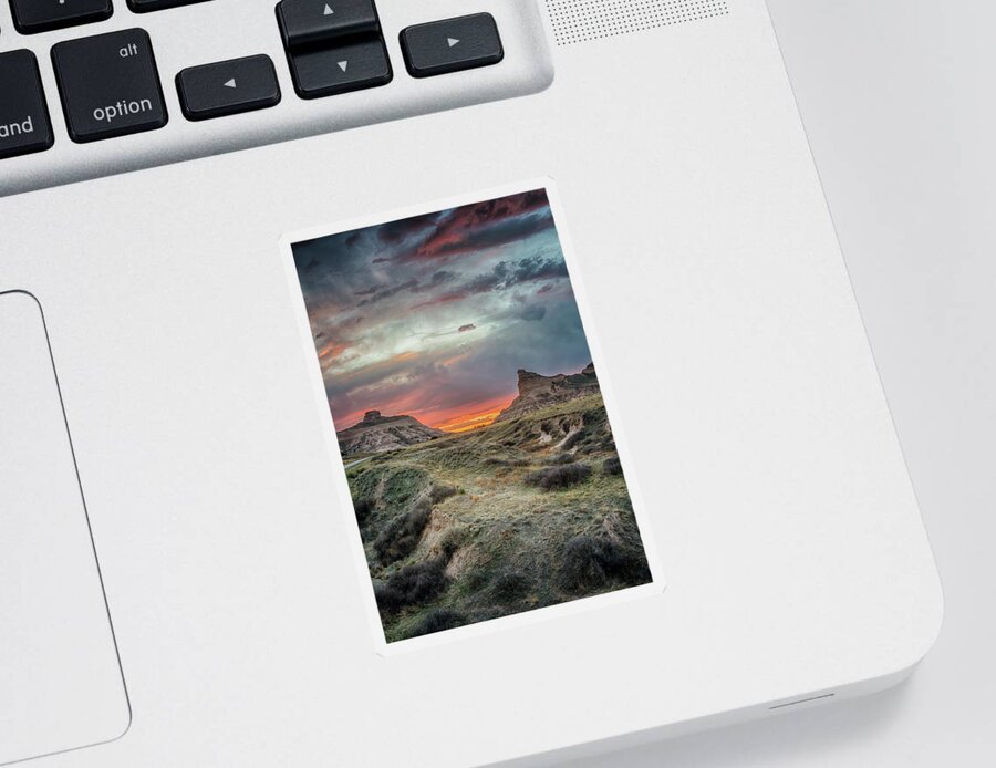 Scotts Bluff Sticker featuring the photograph Scotts Bluff Sunset by Susan Rissi Tregoning