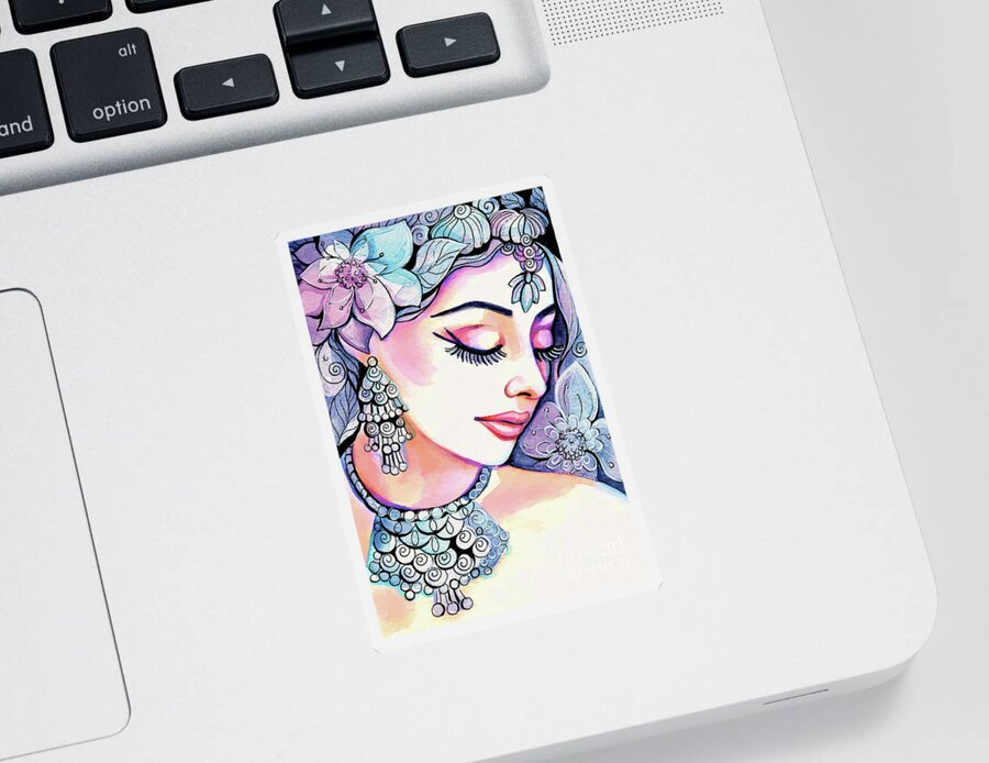 Indian Woman Sticker featuring the painting Sea Mist by Eva Campbell