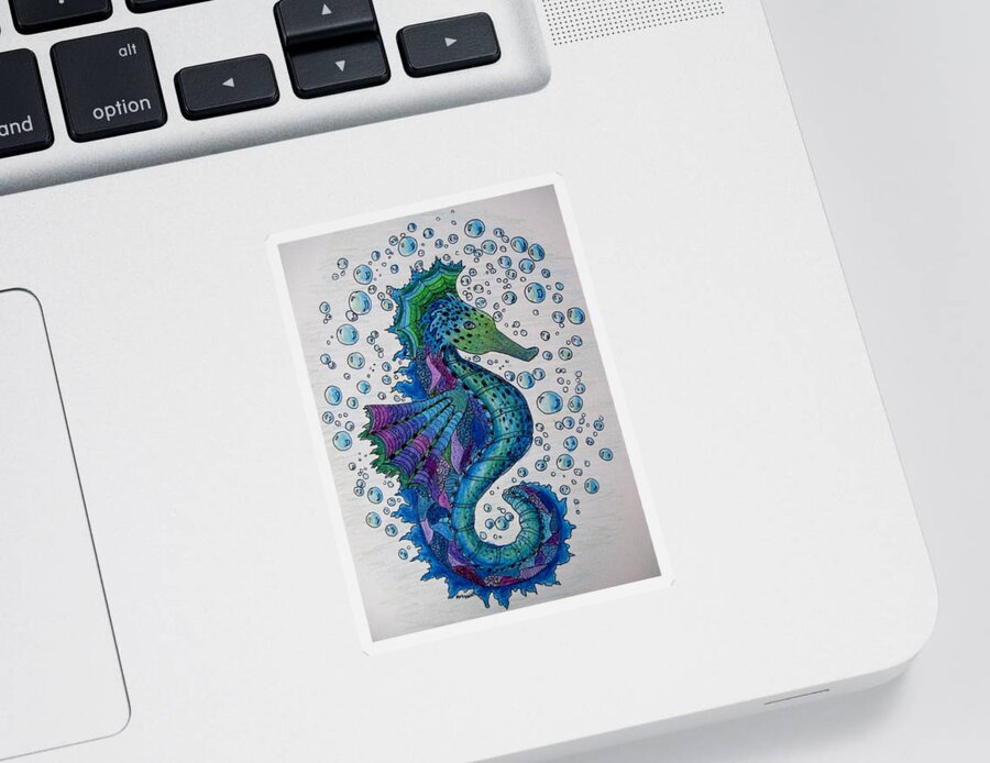 Sea Horses Sticker featuring the drawing Seahorse 6 by Megan Walsh