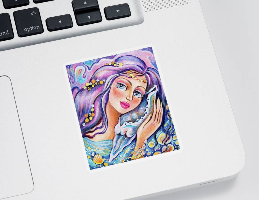 Woman And Sea Sticker featuring the painting Seashell Reverie by Eva Campbell
