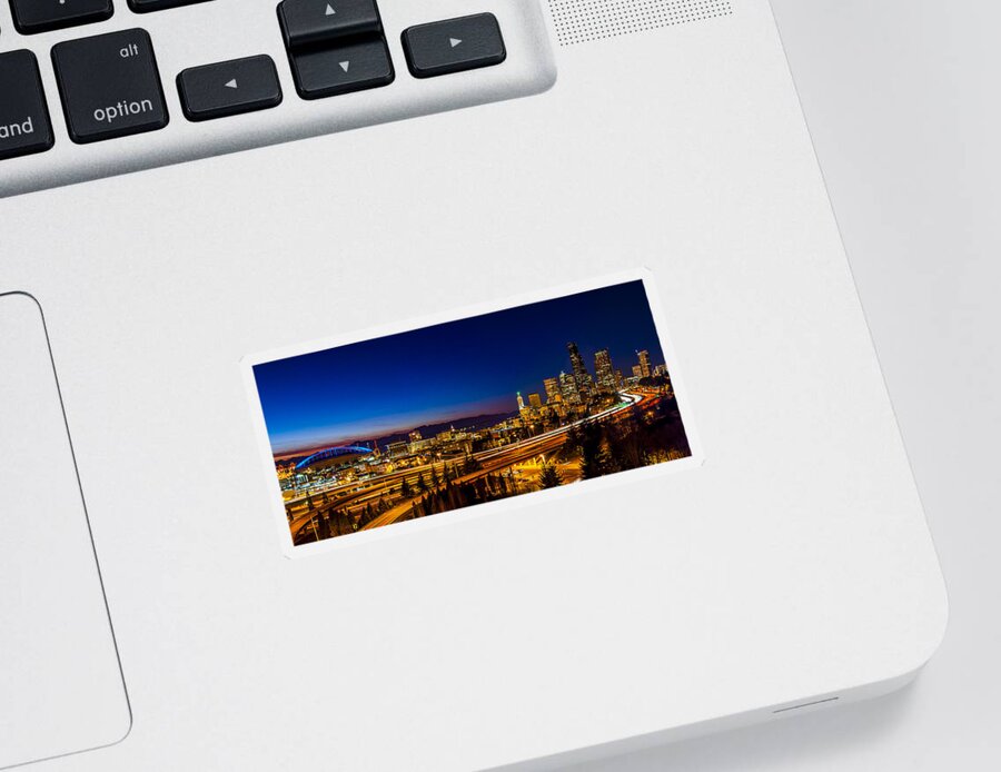 American Sticker featuring the photograph Seattle from the Jose Rizal Bridge by Pelo Blanco Photo