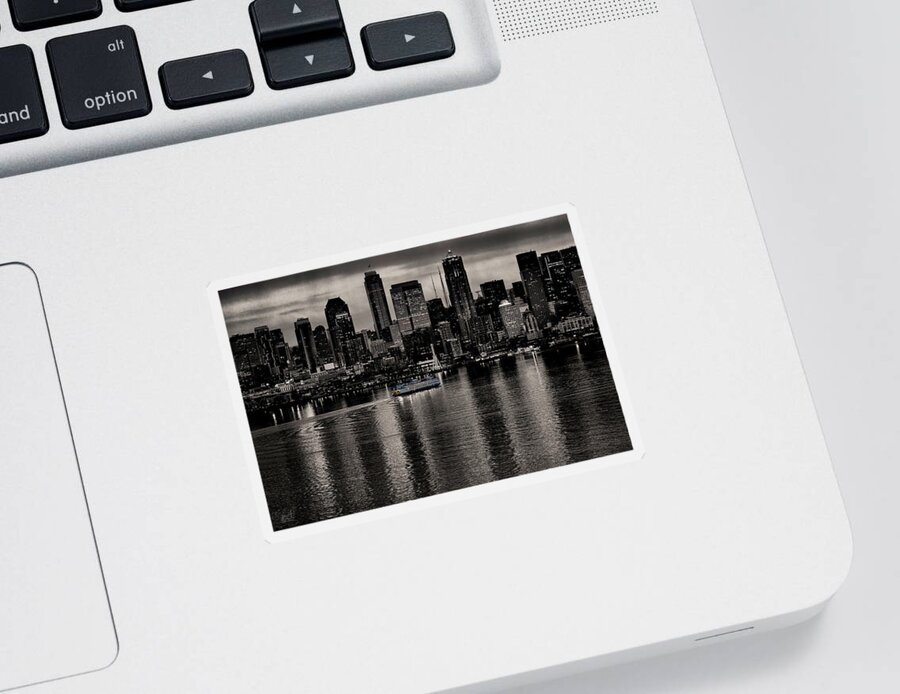 Cityscape Sticker featuring the photograph Seattle in Black and White by Thomas Ashcraft