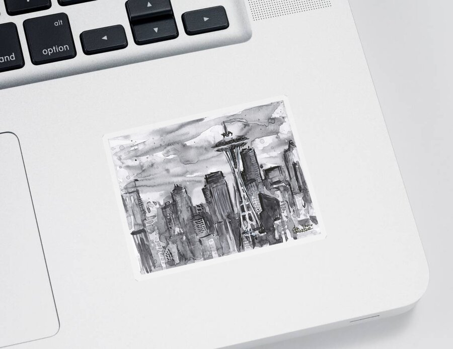 Seattle Sticker featuring the painting Seattle Skyline Space Needle by Olga Shvartsur