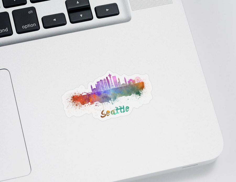 Seattle Sticker featuring the painting Seattle V2 skyline in watercolor by Pablo Romero