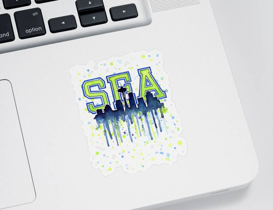 Watercolor Sticker featuring the painting Seattle Watercolor 12th Man Art Painting Space Needle Go Seahawks by Olga Shvartsur