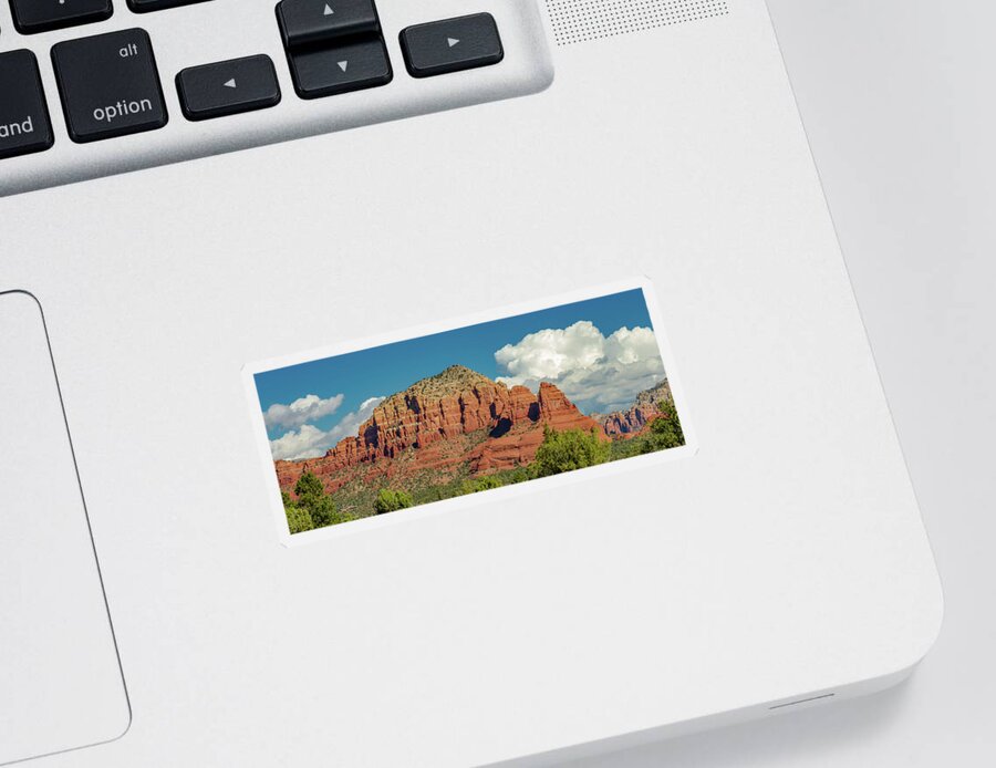 Red Sticker featuring the photograph Sedona, Rocks And Clouds by Bill Gallagher