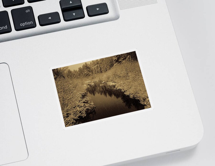 Sepia Sticker featuring the photograph Sepia Snowfall On Boot Creek by Dale Kauzlaric
