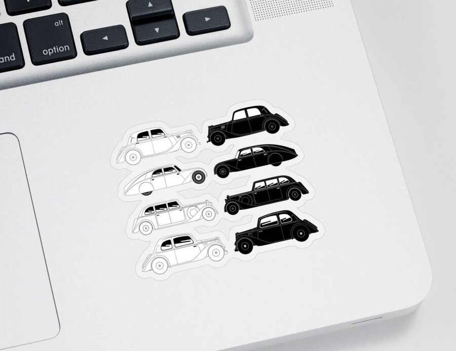 Auto Sticker featuring the digital art Set of vintage cars by Michal Boubin