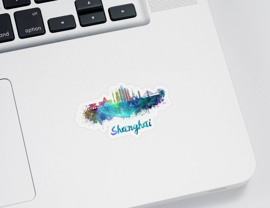 Shanghai Sticker featuring the painting Shanghai V2 skyline in watercolor by Pablo Romero