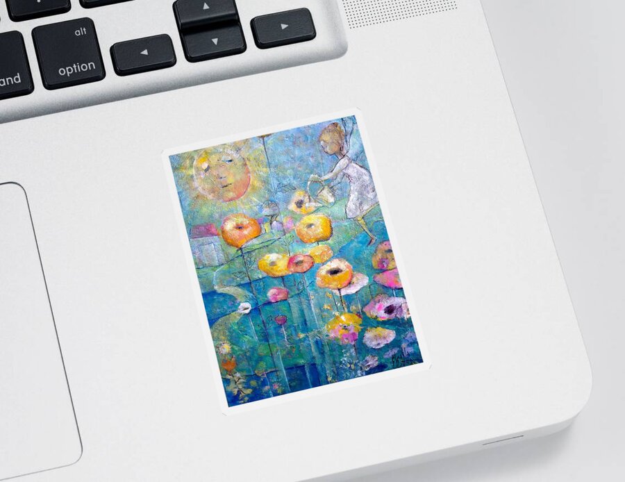 Yellow Poppies Sticker featuring the painting She Who Waters by Eleatta Diver