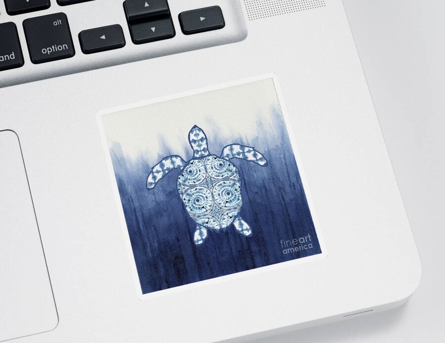 Shibori Sticker featuring the painting Shibori Blue 1 - Patterned Sea Turtle over Indigo Ombre Wash by Audrey Jeanne Roberts