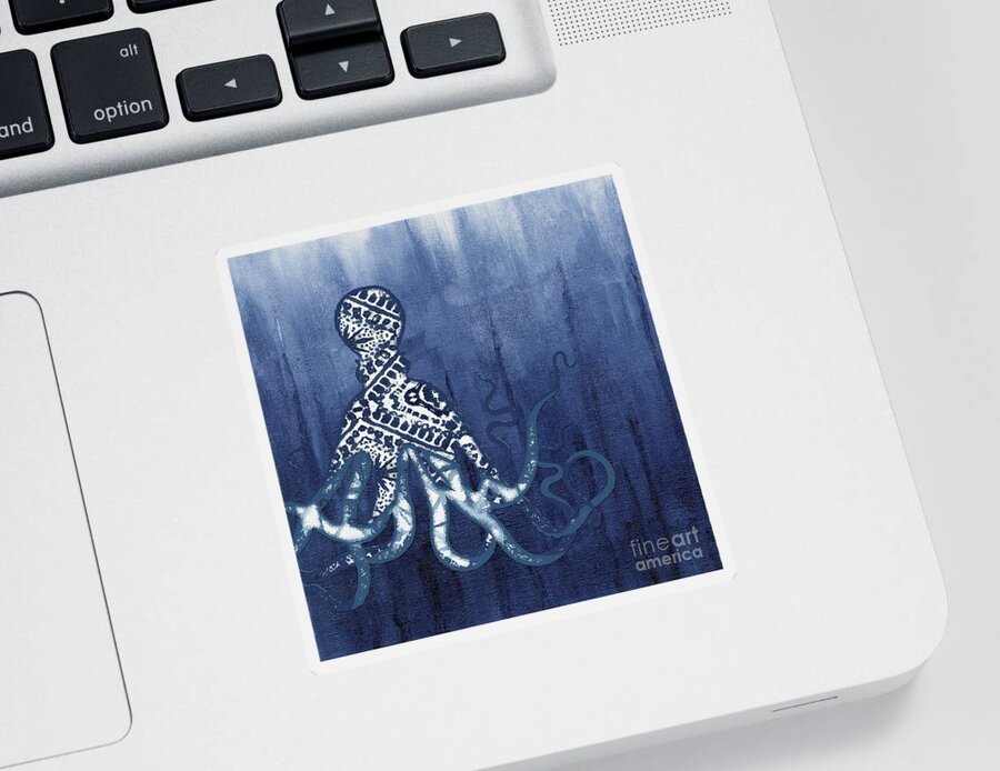 Octopus Sticker featuring the painting Shibori Blue 2 - Patterned Octopus over Indigo Ombre Wash by Audrey Jeanne Roberts