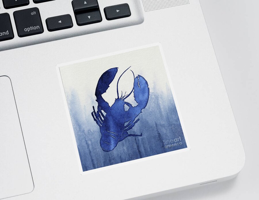 Lobster Sticker featuring the painting Shibori Blue 3 - Lobster over Indigo Ombre Wash by Audrey Jeanne Roberts
