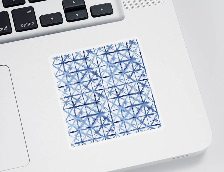Shibori Sticker featuring the painting Shibori Kubo Watecolor X Pattern Line Work Indigo Blue by Audrey Jeanne Roberts