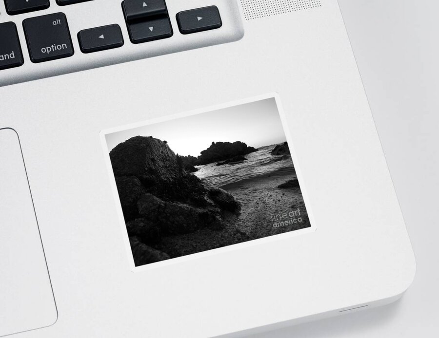 Pacific Grove Sticker featuring the photograph Shoreline Monolith Monochrome by James B Toy