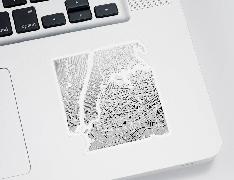 'nyc ' Collection By Serge Averbukh Sticker featuring the digital art Silver Cities - Silver City Map New York on Red by Serge Averbukh