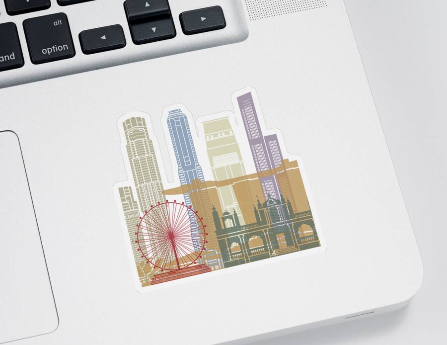 Singapore Sticker featuring the painting Singapore skyline poster_V2 by Pablo Romero