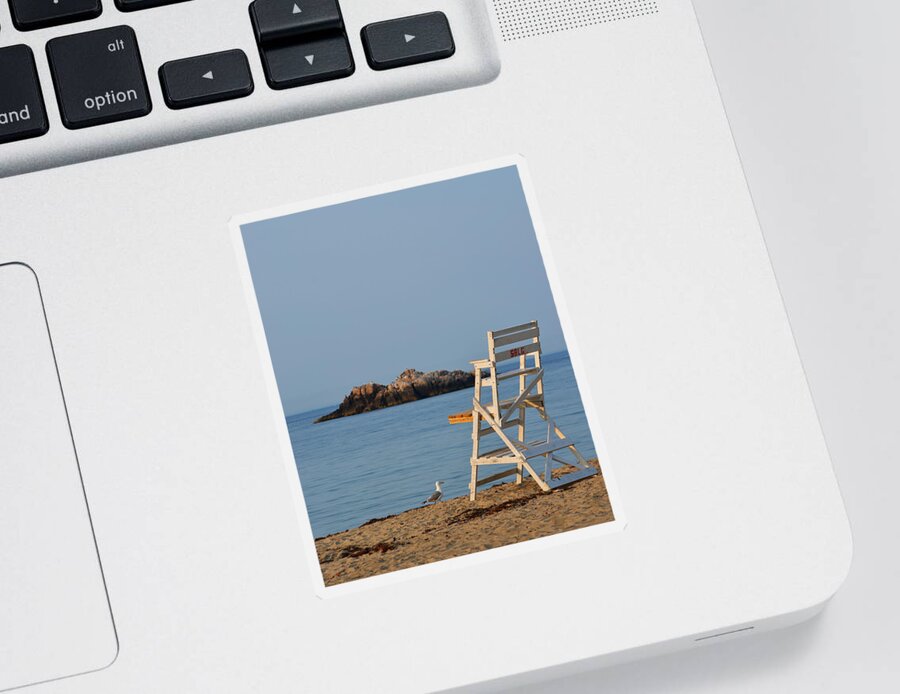 Manchester Sticker featuring the photograph Singing Beach Lifeguard Chair Manchester by the Sea MA by Toby McGuire