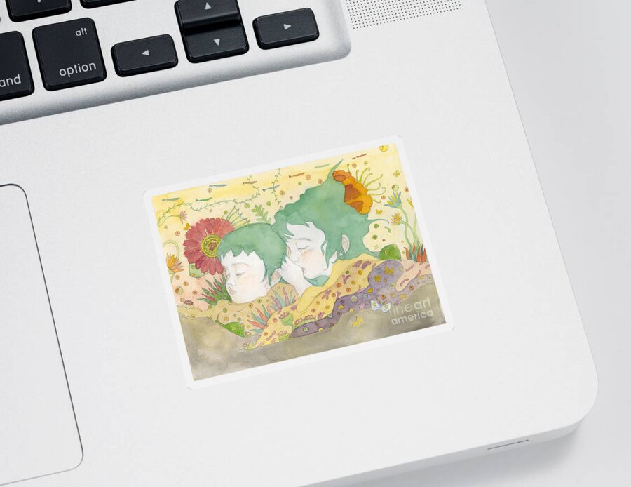 Children Sticker featuring the painting Sisters by Fumiyo Yoshikawa