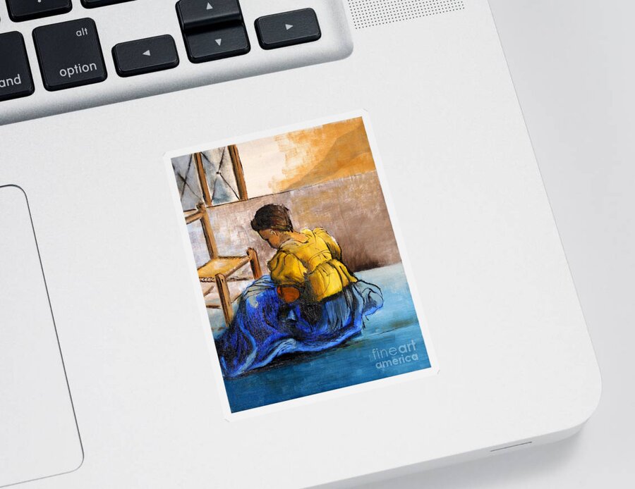 Art Sticker featuring the painting Sitting Girl by George Wood by Karen Adams