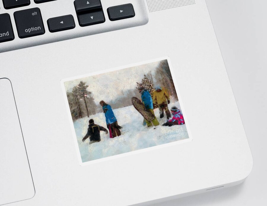 Winter Sticker featuring the photograph Six Sledders in the Snow by Claire Bull