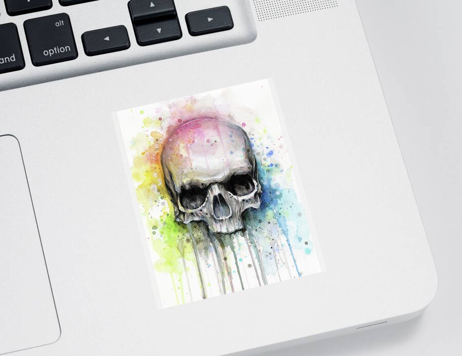 Skull Sticker featuring the painting Skull Watercolor Rainbow by Olga Shvartsur