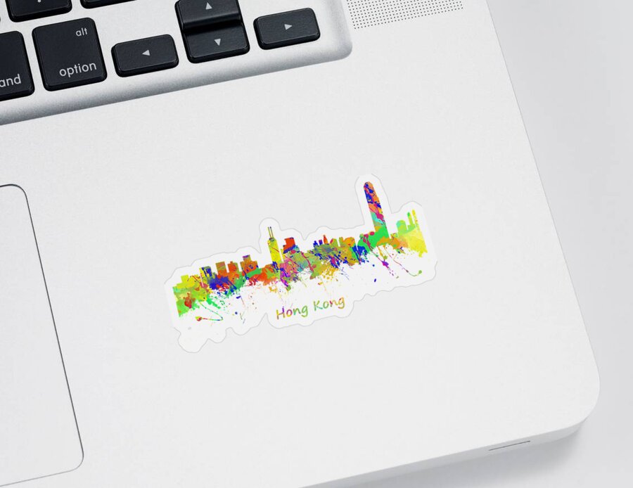Hong Kong; City Skyline; Watercolour; Watercolor; Urban; Silhouette; Cityscape; Skyline; Digital Art; Home Decor; Fine Art; Serene; Canvas; Colorful; Art; Prints; Buy Sticker featuring the painting Skyline of Hong Kong by Chris Smith