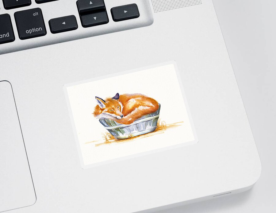 Fox Sticker featuring the painting Sleeping Fox by Debra Hall
