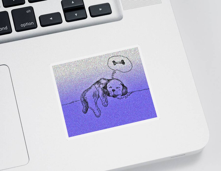Animal Sticker featuring the drawing Sleepy Puppy Dreams by Denise F Fulmer