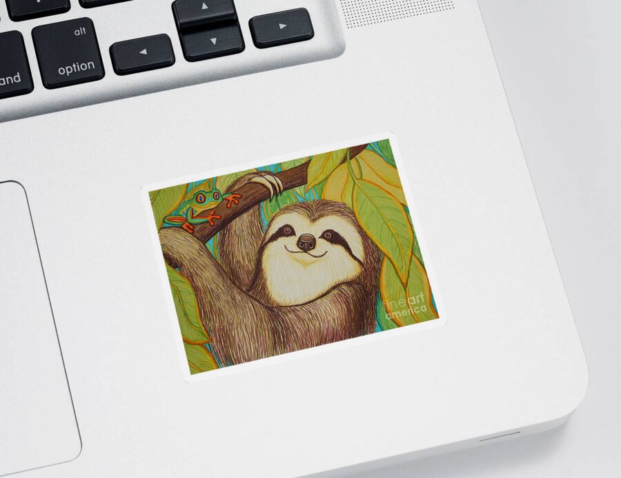 Sloth Sticker featuring the drawing Sloth and Frog by Nick Gustafson