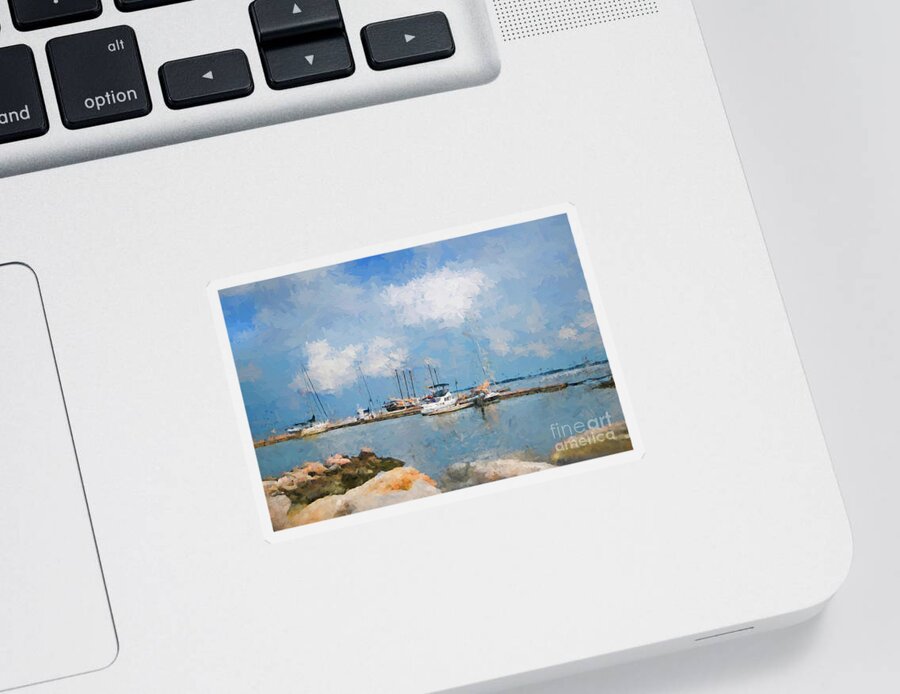 Sea Sticker featuring the digital art Small Dock with Boats by Ed Taylor