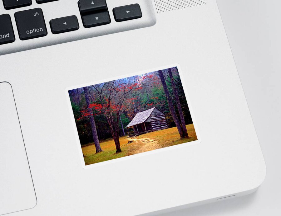 Log Cabin Sticker featuring the photograph Smoky Mtn. Cabin by Paul W Faust - Impressions of Light