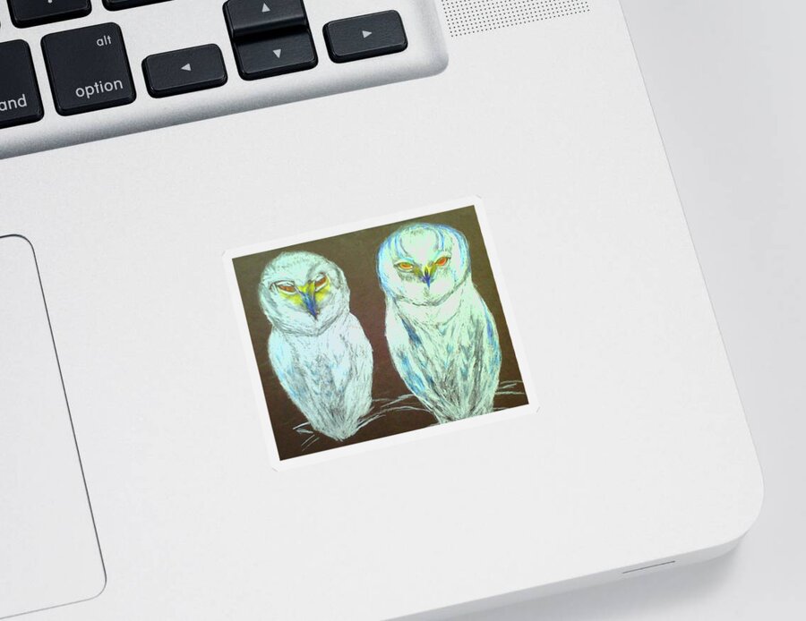 Snow Owls Sticker featuring the drawing Snow Birds by Suzanne Berthier