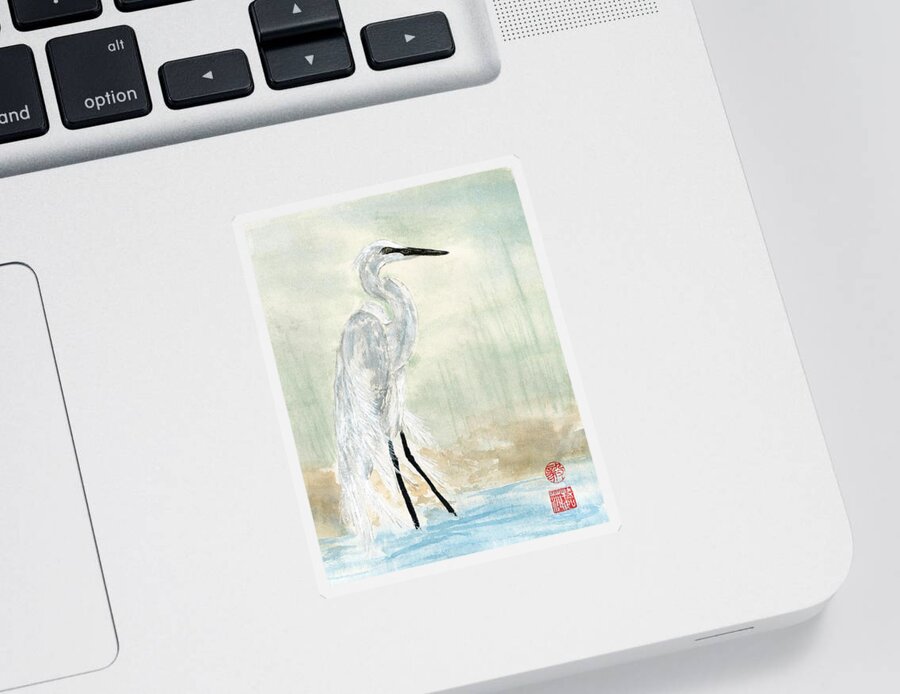 Egret Sticker featuring the painting Snow Egret by Terri Harris