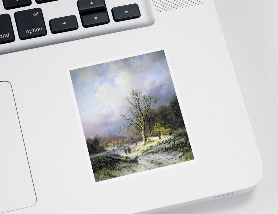 Old Masters Sticker featuring the digital art Snow Landscape 2 by Alexander Joseph Daiwaille