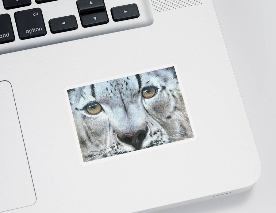 Snow Leopard Sticker featuring the painting Snow Leopard by Mike Brown