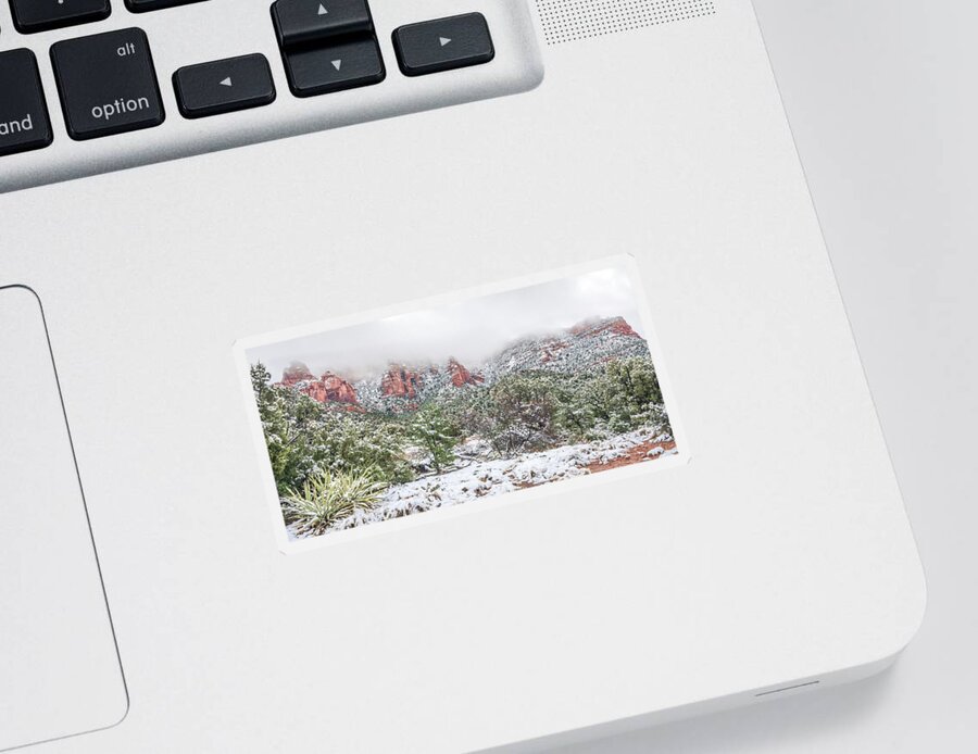Sedona Sticker featuring the photograph Snow On Red Rock by Racheal Christian